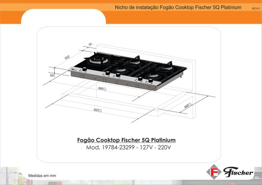 Cooktop Platinium a Gás 5 Queimadores Tripla Chama Bivolt Fischer