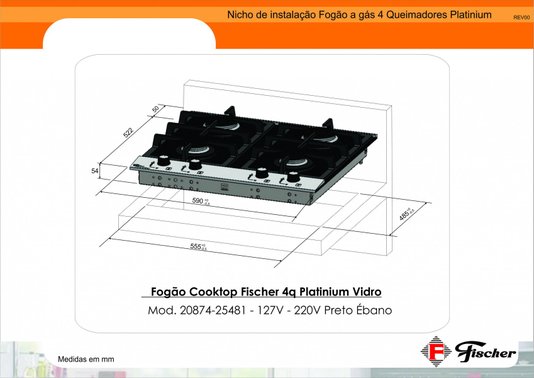 Cooktop Platinium a Gás 4 Queimadores Mesa Aço Escovado Bivolt Fischer