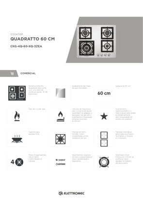 Cooktop Quadratto a Gás 4 Queimadores Tripla Chama 60cm Bivolt Elettromec
