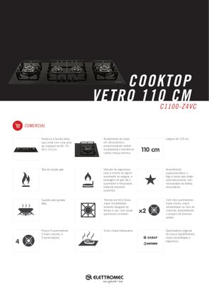 Cooktop Vetro 4 Queimadores 2 Tripla Chamas 110cm Bivolt Elettromec