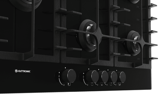 Cooktop Vetro a Gás 5 Queimadores Tripla Chama 90cm Bivolt Elettromec