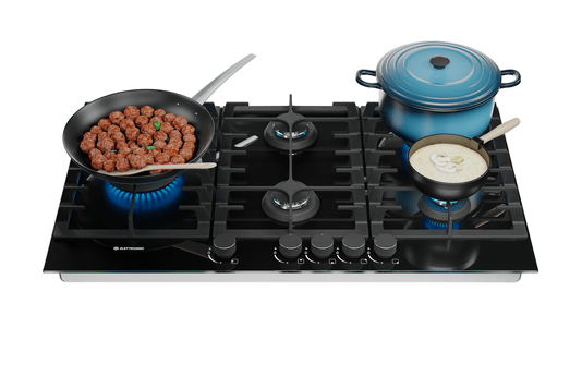 Cooktop Vetro a Gás 5 Queimadores Tripla Chama 90cm Bivolt Elettromec