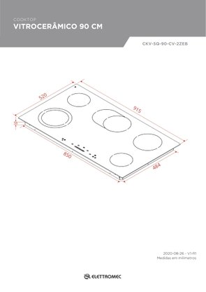 Cooktop Vitrocerâmico 5 Queimadores 90cm 220V Elettromec