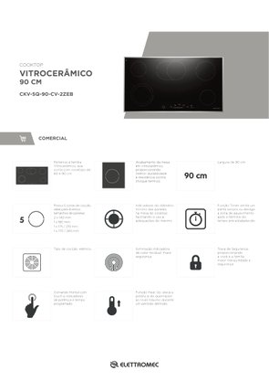 Cooktop Vitrocerâmico 5 Queimadores 90cm 220V Elettromec