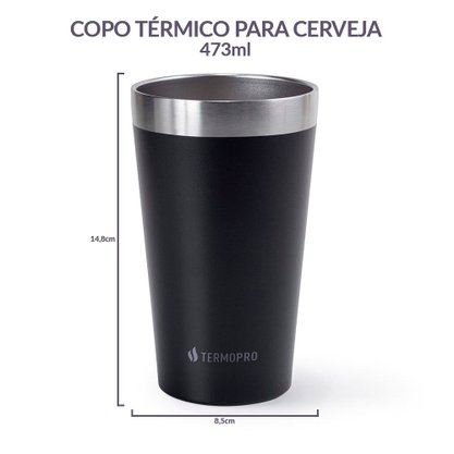 Copo Térmico para Cerveja Black em Aço Inox 473ml Termopro