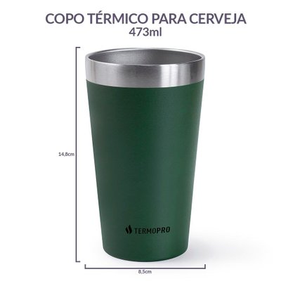 Copo Térmico para Cerveja Green em Aço Inox 473ml Termopro