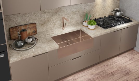 Cuba para Cozinha Farm Sink Rose Gold Quadratino 430x740x200mm Debacco