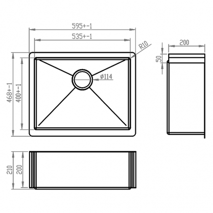 Cuba para Cozinha Farm Sink Steel Inox Escovado Quadratino 600x470x210mm Debacco