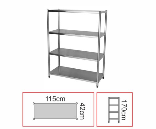 Estante em Aço Inox AISI 200 com 4 Prateleiras Lisas 115x42x170 Qualinox