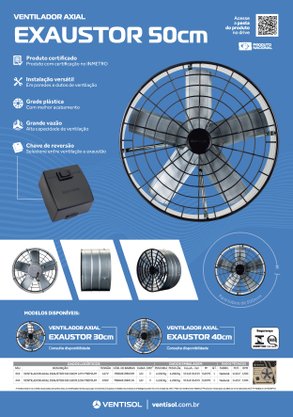 Exaustor de Parede Industrial Axial Alta Vazão 50cm 220V Ventisol
