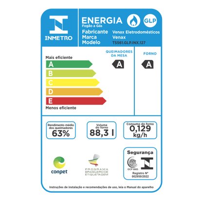 Fogão a Gás Temis Amarelo 5 Queimadores 220V Venax