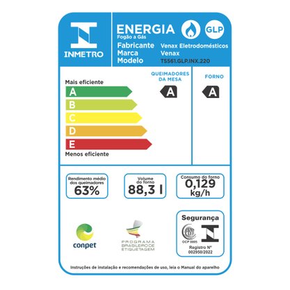 Fogão a Gás Temis Vermelho 5 Queimadores 220V Venax