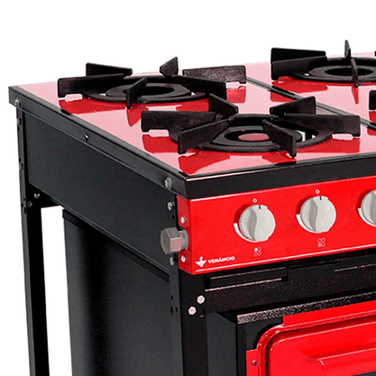 Fogão Profissional a Gás Bravo 4 Queimadores com Forno Vermelho Venâncio