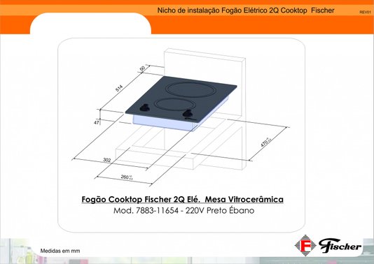 Cooktop Elétrico Mesa Vitrocerâmica 2 Queimadores 220V Fischer