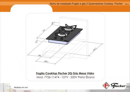 Cooktop a Gás 2 Queimadores Preto Bivolt Fischer
