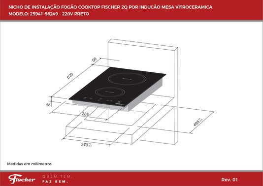 Cooktop Elétrico de Indução 2 Queimadores Mesa Vitrocerâmica 220V Fischer