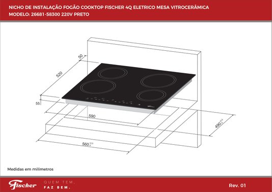Cooktop Elétrico Mesa Vitrocerâmica 4 Queimadores 220V Fischer