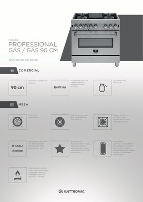 Fogão Professional 5 Queimadores com Forno à Gás 116 Litros 90cm  220V Elettromec