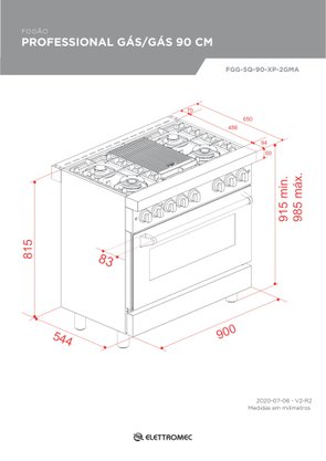 Fogão Professional 5 Queimadores com Forno à Gás 116 Litros 90cm  220V Elettromec