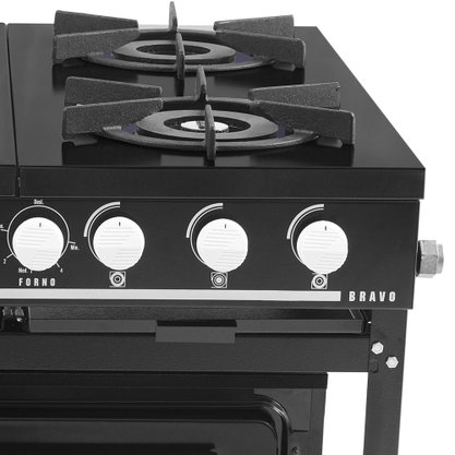 Fogão Profissional a Gás Bravo 4 Queimadores com Forno Preto Venâncio