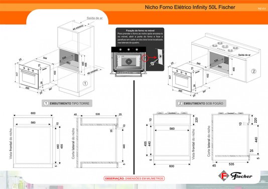 Forno Elétrico Infinity de Embutir Preto 50 Litros 220V Fischer