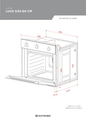 Forno Luce à Gás 56 Litros 60cm 220V Elettromec