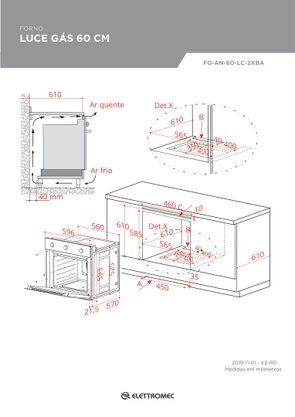 Forno Luce à Gás 56 Litros 60cm 220V Elettromec