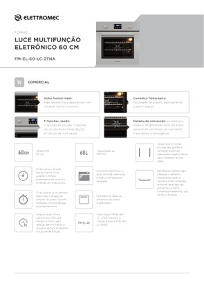Forno Luce Multifunção Elétrico 68 Litros 60cm 220V Elettromec