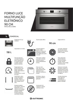 Forno Luce Multifunção Eletrônico 110 Litros 90cm 220V Elettromec