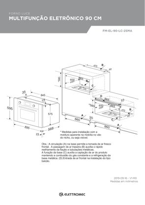 Forno Luce Multifunção Eletrônico 110 Litros 90cm 220V Elettromec
