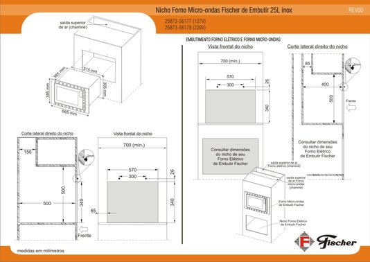 Forno Micro-ondas Fit Line de Embutir 25 Litros 220V Fischer