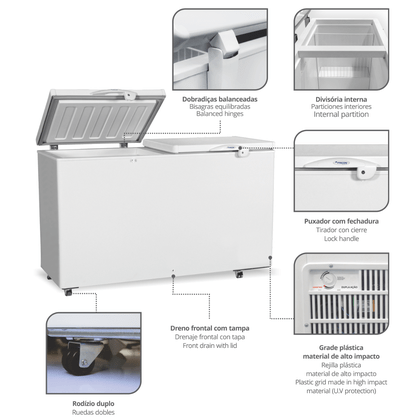 Freezer Horizontal Dupla Ação Branco Tampa Cega 411 Litros 220V Fricon