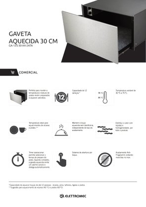 Gaveta Aquecida Inox 30cm 220V Elettromec
