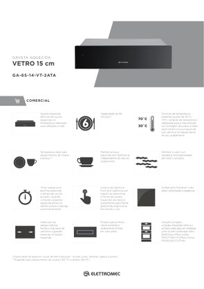 Gaveta Aquecida Vetro Vidro Preto 15cm 220V Elettromec