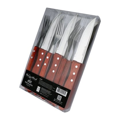 Jogo de 12 talheres Para Churrasco em Aço Inox com Cabo de Madeira Fracalanza