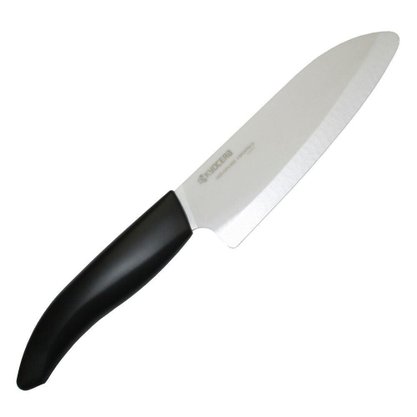 Kit Faca Cerâmica Santoku Ergonomic 5.5" + Fatiador Ajustável Preto Kyocera