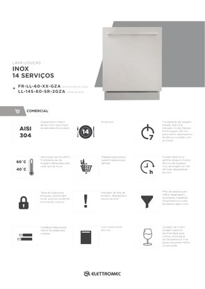 Lava Louça de Embutir 14 Serviços Inox com Revestimento 60cm 220V Elettromec