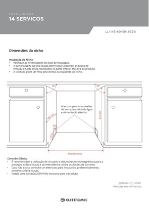 Lava Louça de Embutir 14 Serviços Inox com Revestimento 60cm 220V Elettromec