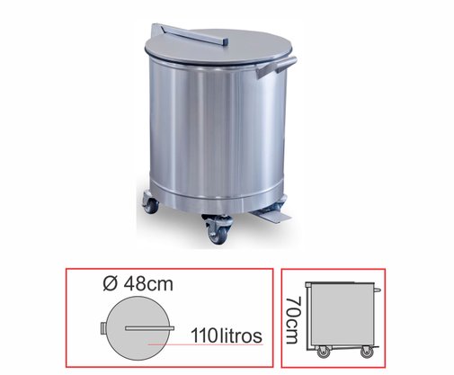 Lixeira com Pedal e Rodízios em Aço Inox AISI 200 110 Litros 48x70 Qualinox