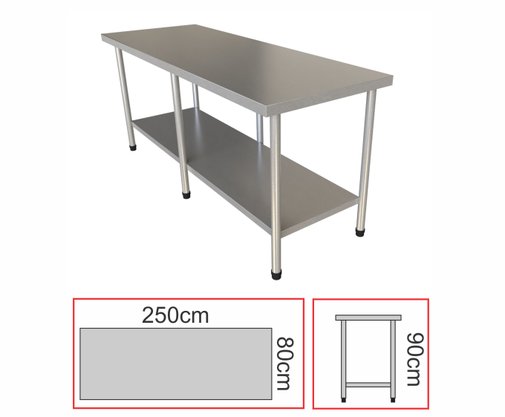 Mesa Lisa de Centro em Aço Inox AISI 200 1 Prateleira 250x80x90 Qualinox
