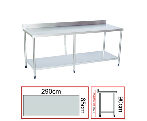 Mesa Lisa de Parede em Aço Inox AISI 200 com Prateleira 290x65x90 Qualinox