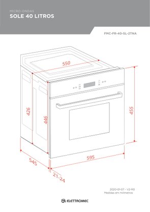 Micro-ondas Duo Sole Flat 40 Litros Built-in 220V Elettromec