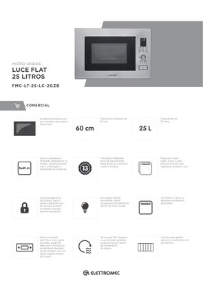 Micro-ondas Luce Flat Built-in com Grill Elétrico 25 Litros 220V Elettromec