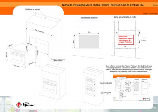 Micro-ondas Platinium de Embutir Grill com Display Digital 35 Litros 220V Fischer