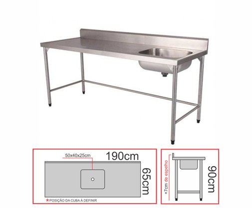 Pia Industrial Contraventada 1 Cuba em Aço Inox AISI 200 190x65x90 Qualinox