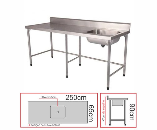 Pia Industrial Contraventada 1 Cuba em Aço Inox AISI 200 250x65x90 Qualinox