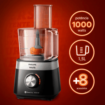 Multiprocessador + 8 Acessórios PowerChop 1000W Preto 220V Philips Walita