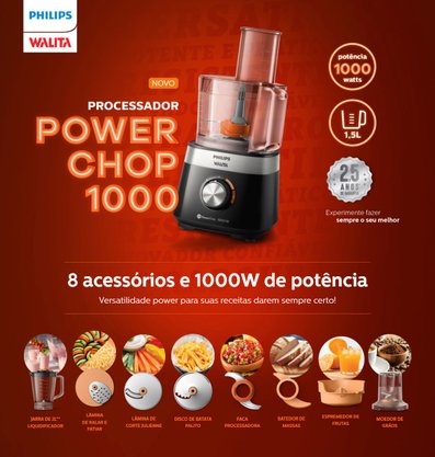 Multiprocessador + 8 Acessórios PowerChop 1000W Preto 220V Philips Walita