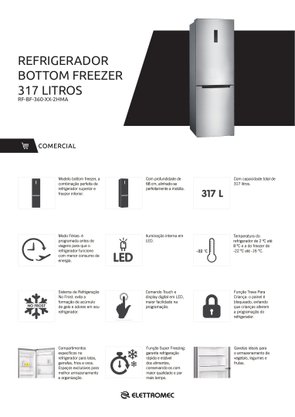 Refrigerador Bottom Freezer Titanium 360 Litros 220V Elettromec